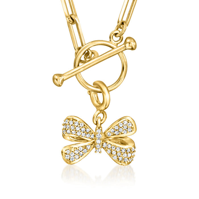 Diamond bow charm in 18kt gold over sterling with pavé stones