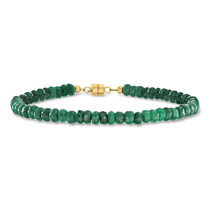 Green emerald bead bracelet with 14kt yellow gold magnetic clasp