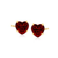 14kt yellow gold garnet heart stud earrings with red prong-set stones