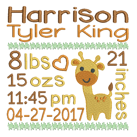 Baby birth announcement -custom embroidery design by sweetstitchdesign.com