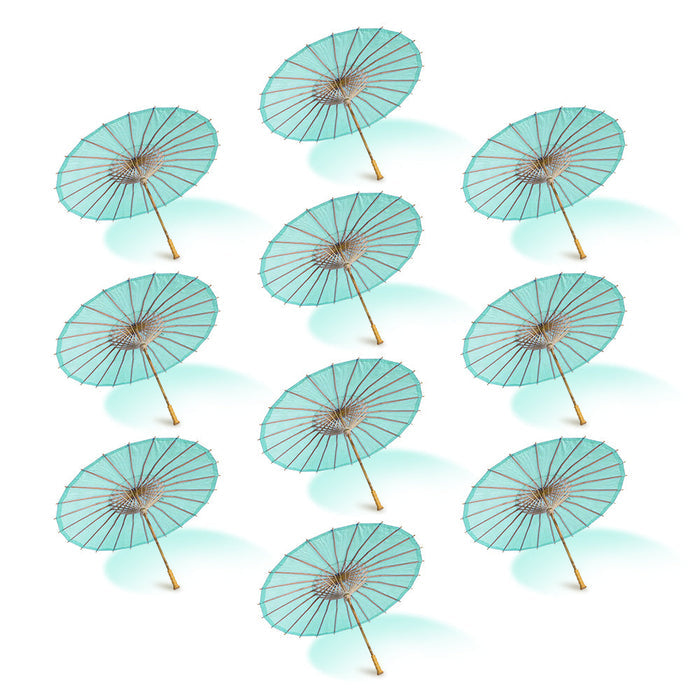 BULK PACK (10-Pack) 32" Cool Mint Green Paper Parasol Umbrella with Elegant Handle