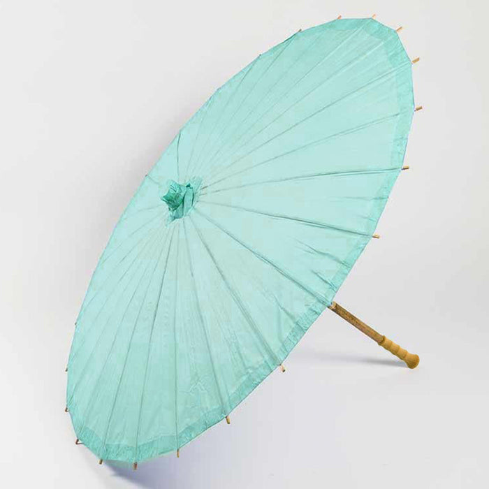 BULK PACK (10-Pack) 32" Cool Mint Green Paper Parasol Umbrella with Elegant Handle