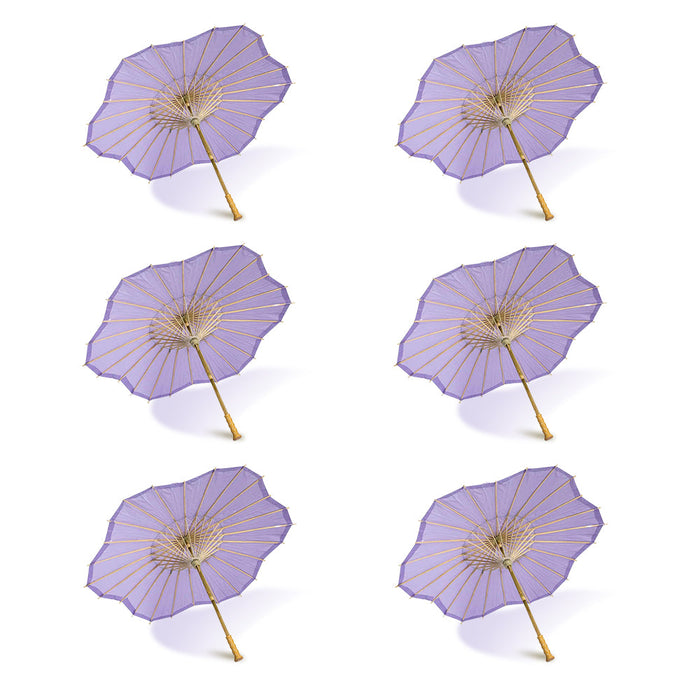 BULK PACK (6-Pack) 32" Lavender Paper Parasol Umbrella, Scallop Blossom Shaped with Elegant Handle