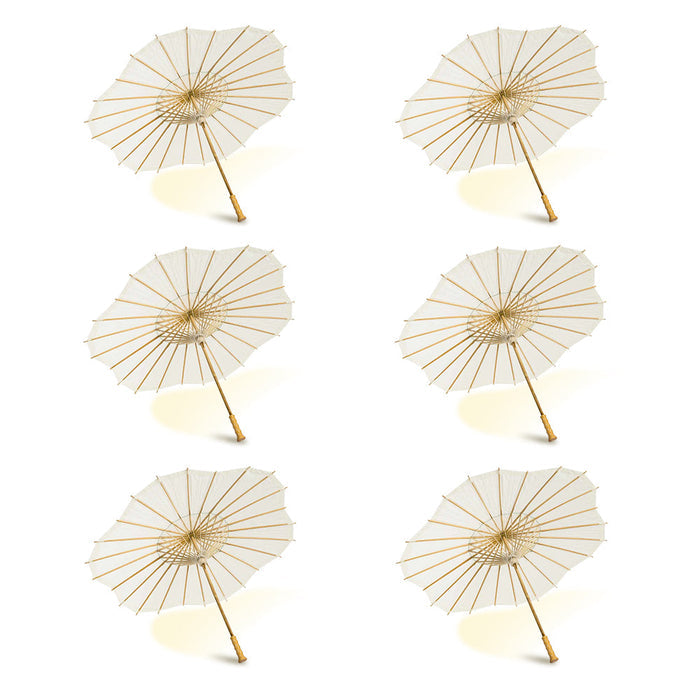 BULK PACK (6-PACK) Beige / Ivory Paper Parasol Umbrella, Scallop Blossom Shaped with Elegant Handle