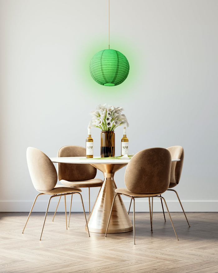 Crepe Premium Paper Lantern Pendant Light Cord Kit with G50 Green LED Bulb
