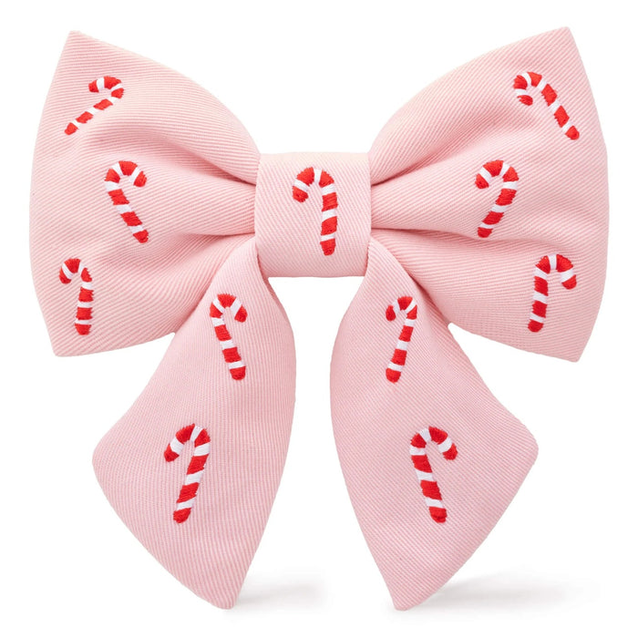 Dog and Cat Embroidered Lady Bowtie: Blush Pink Candy Canes