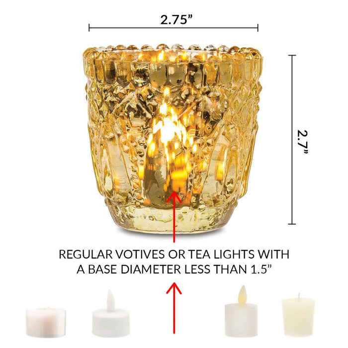 Elevation Gold Mercury Glass Tea Light Votive Candle Holders (Set of 4, Assorted Designs and Sizes)