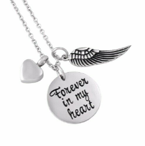 "Forever in my Heart" Circle Cremation Urn Pendant Necklace with Metal Chain