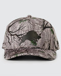 Full Boar Repel Hat by Waggle Golf — a camouflage water-resistant snapback golf hat with a boar logo on the front, floating brim, magnetic ball mark holder, and golf tee holder