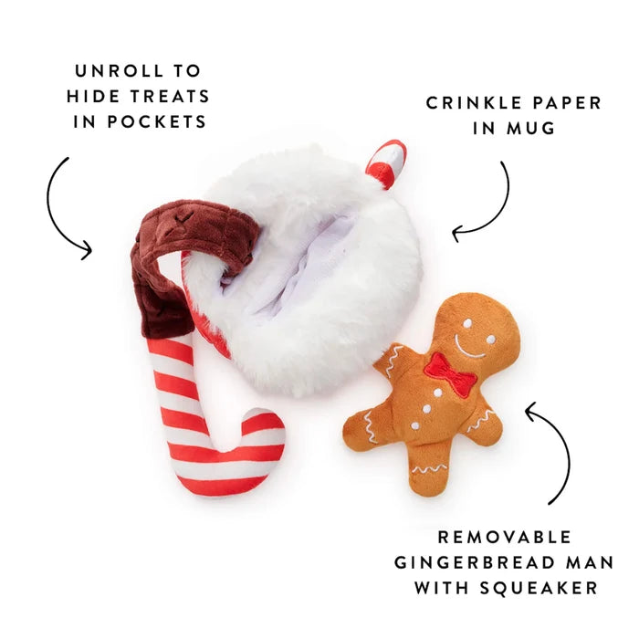 Holiday Squeaky Plush Interactive Snuffle Dog toys, Hot Cocoa