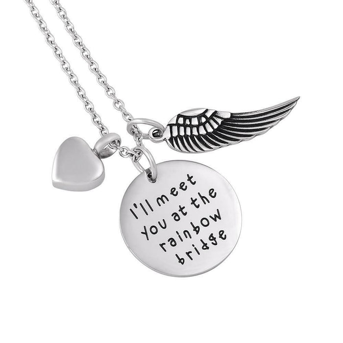 "I will meet you at the rainbow bridge" Circle Cremation Urn Pendant Necklace