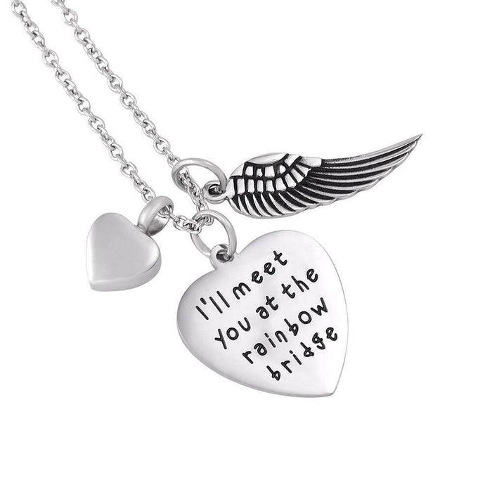 "I will meet you at the rainbow bridge" Heart Cremation Urn Pendant Necklace