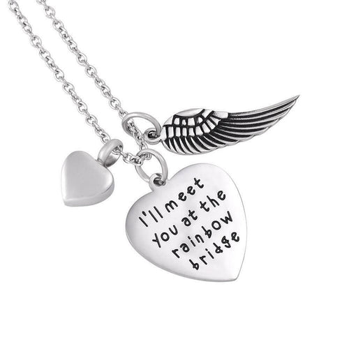 "I will meet you at the rainbow bridge" Heart Cremation Urn Pendant Necklace
