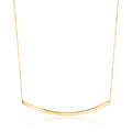 10kt yellow gold curved bar necklace, slim chain with smooth rounded bar.