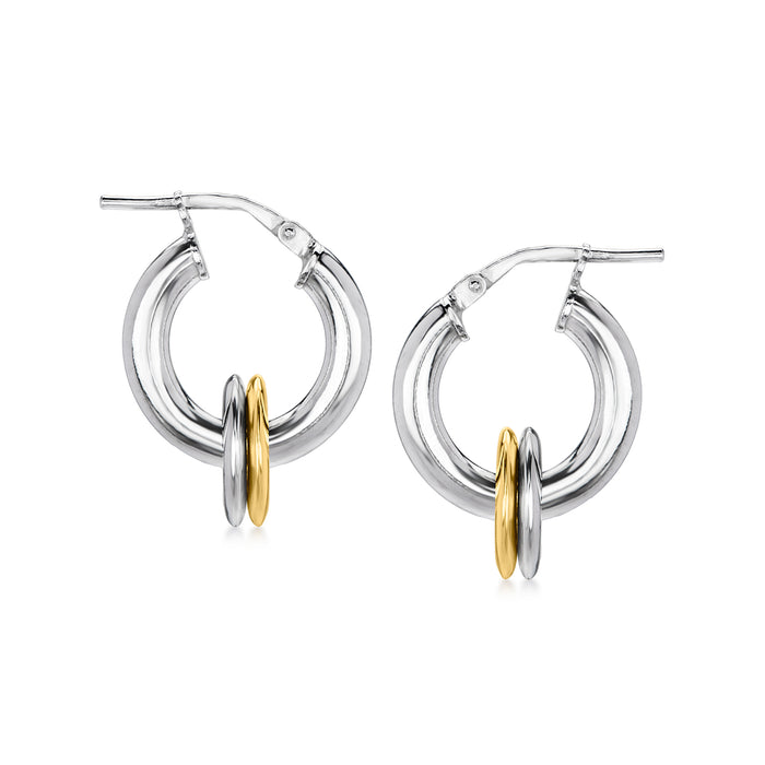 Italian Sterling Silver and 18kt Gold Over Sterling Hoop Drop Earrings with Removable Discs