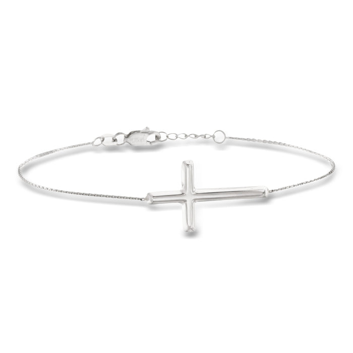 Sterling silver bracelet with sideways cross charm and extender chain