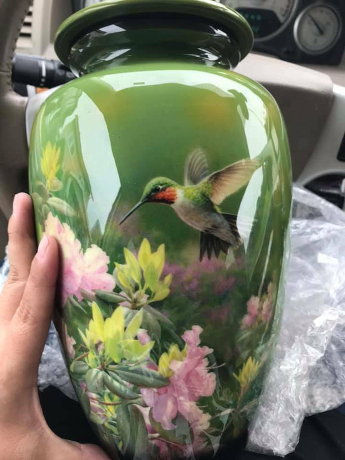 Large/Adult 210 Cubic Inch Metal Hummingbird Funeral Cremation Urn for Ashes