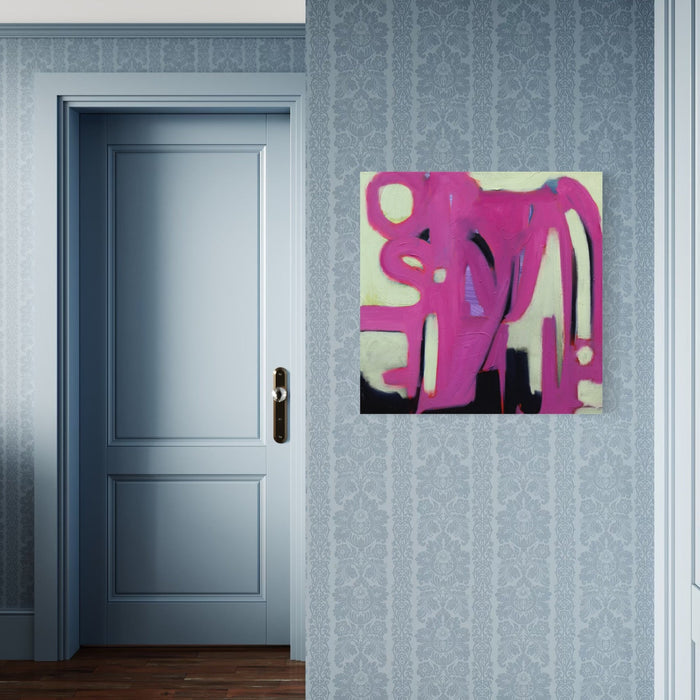 The artwork, Lily & Friends: Lily Stalks, by Lia Rodi, displayed in a room.