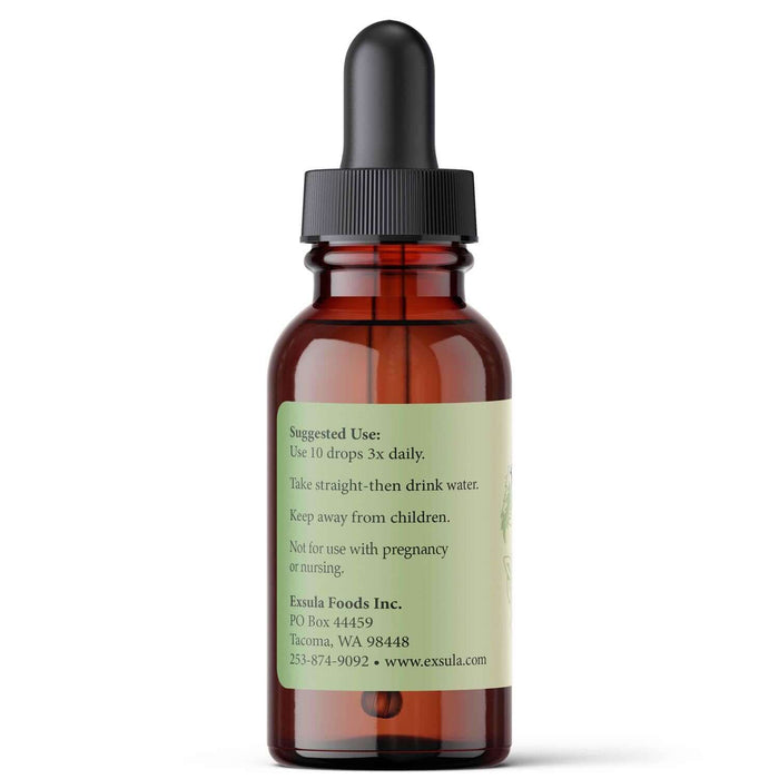 Memory-Ease liquid herbs for cognitive retention bottle with dosage instructions.