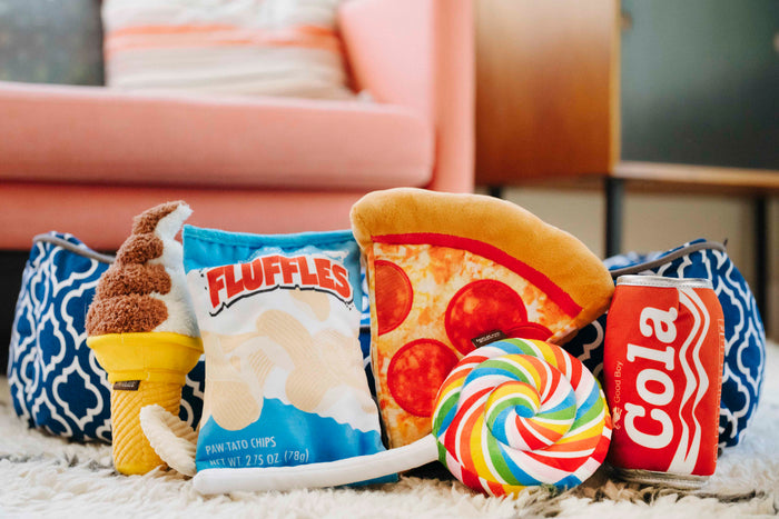 P.L.A.Y. Snack Attack Squeaky Plush Dog toys, Lollipup