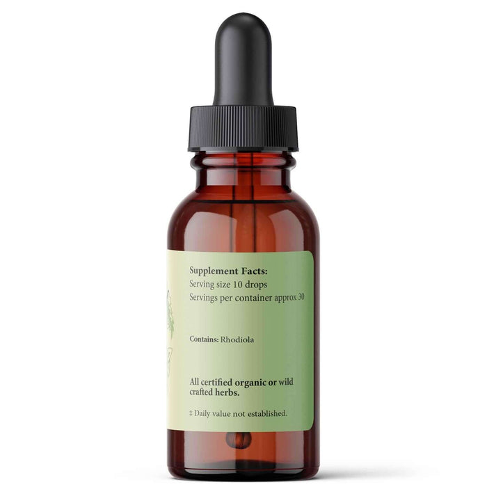 Rhodiola - Liquid Herbs for Cortisol Balance supplement dropper bottle with dosage instructions.