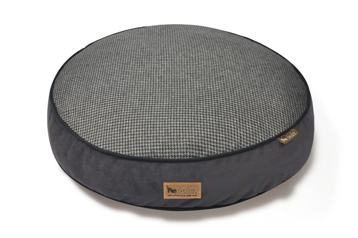 Round Dog Bed, Houndstooth Shadow Grey