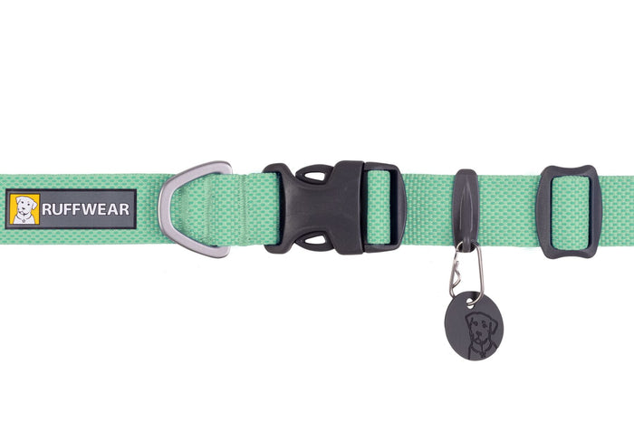 The ultralight Ruffwear Hi & Light minimalist dog collar showing its strong side-release buckle and aluminum D-ring
