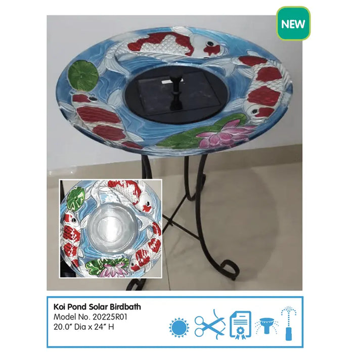 Smart Solar Japanese Koi Glass Solar Birdbath 20225R01 20225R01