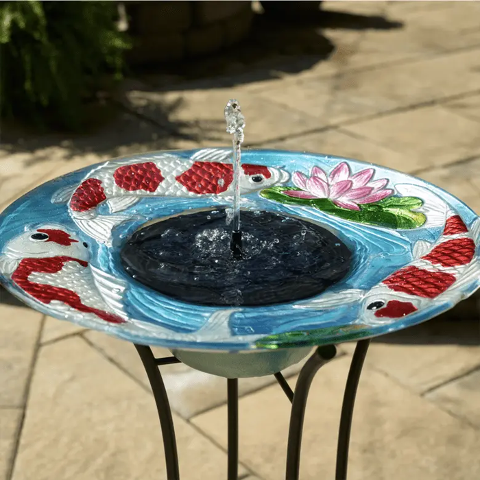 Smart Solar Japanese Koi Glass Solar Birdbath 20225R01 20225R01