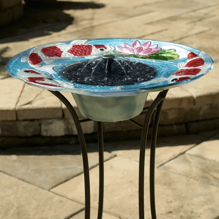 Smart Solar Japanese Koi Glass Solar Birdbath 20225R01 20225R01