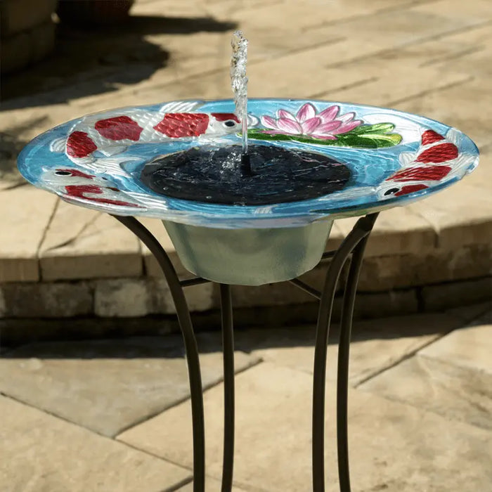 Smart Solar Japanese Koi Glass Solar Birdbath 20225R01 20225R01