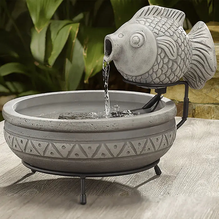 Smart Solar Marin Solar Fish Fountain – Light Cement Finish (23471M01) 23471M01