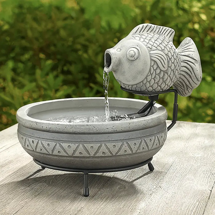 Smart Solar Marin Solar Fish Fountain – Light Cement Finish (23471M01) 23471M01