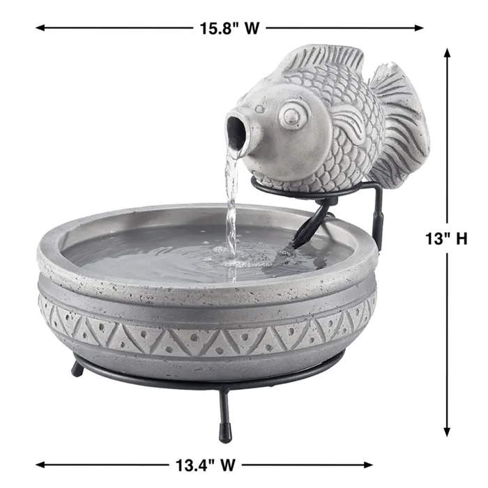 Smart Solar Marin Solar Fish Fountain – Light Cement Finish (23471M01) 23471M01