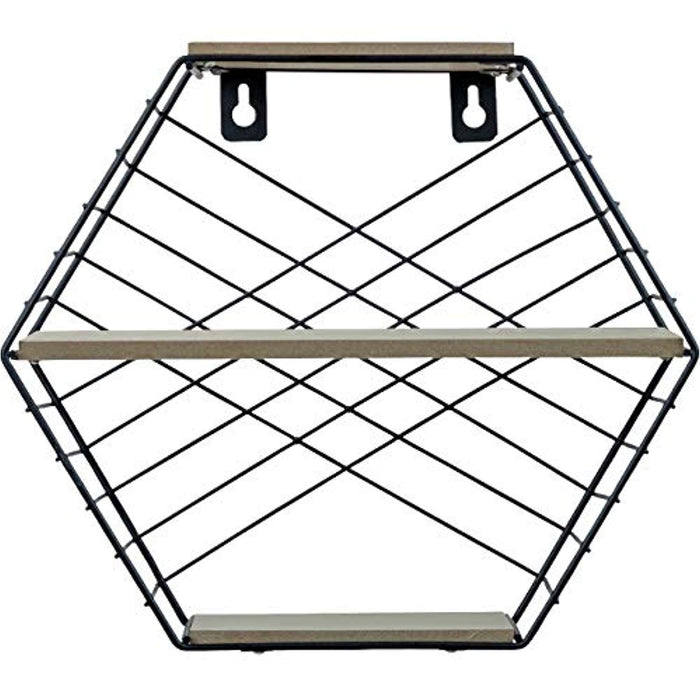 Sorbus Floating Shelves Hexagon Wall Mounted Metal & Rustic Wood Storage - EK CHIC HOME