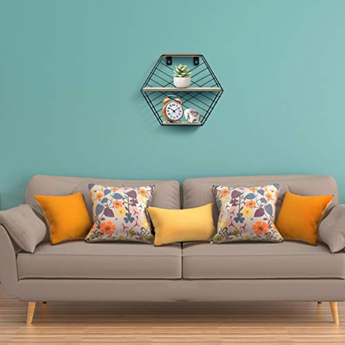 Sorbus Floating Shelves Hexagon Wall Mounted Metal & Rustic Wood Storage - EK CHIC HOME