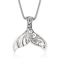 Sterling silver whale tail pendant necklace with filigree, on link chain.
