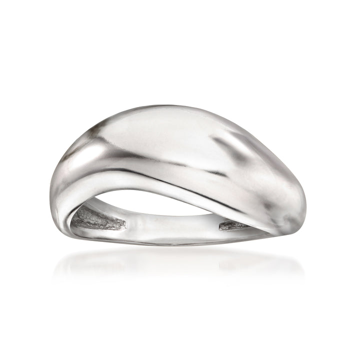 Sterling silver sculptural ring with curved open oval band, polished finish