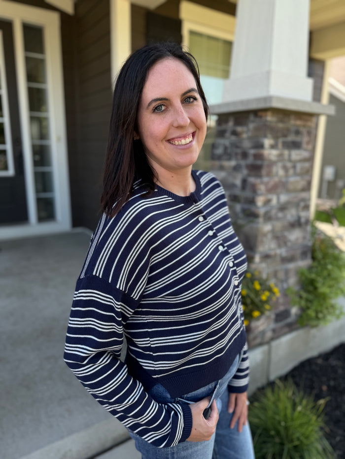 Striped Henley Sweater | Women's Relaxed Fit Pullover