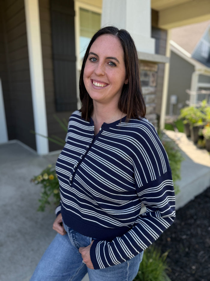 Striped Henley Sweater | Women's Relaxed Fit Pullover