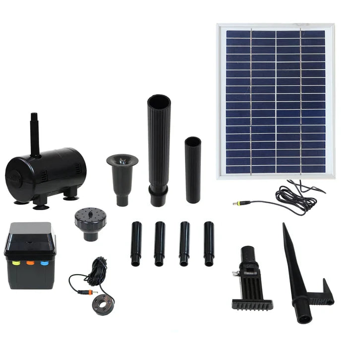 Sunnydaze 132 GPH 56" Lift Solar Pump and Panel Kit with Battery Pack and LED Light SL-P106E