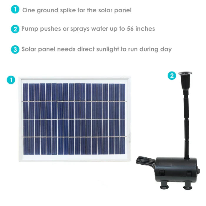 Sunnydaze 132 GPH 56" Lift Solar Pump and Panel Kit with Battery Pack and LED Light SL-P106E