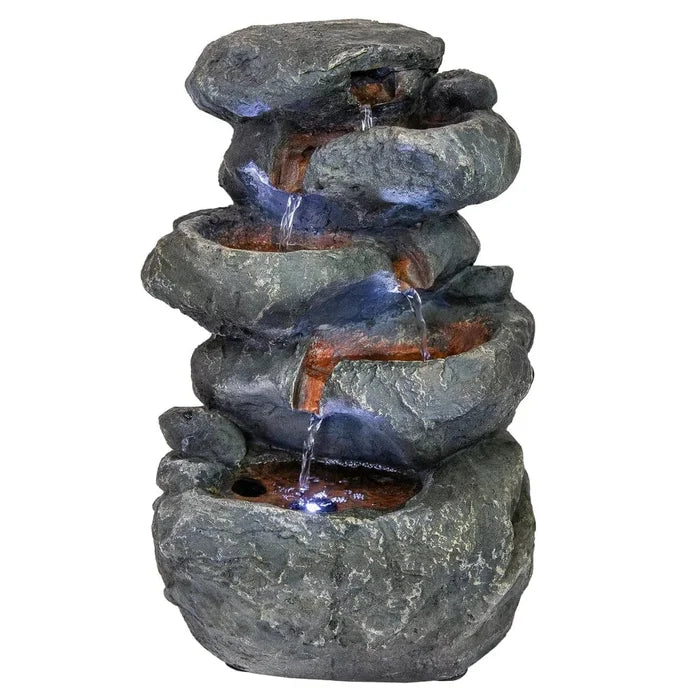 Sunnydaze 15" 6-Tier Stone Falls Indoor Tabletop Fountain with LED Light DW-34107