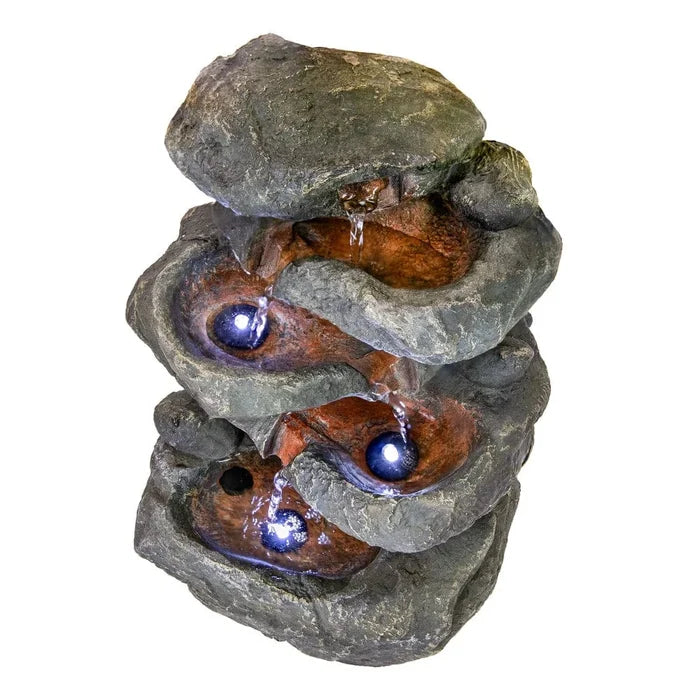 Sunnydaze 15" 6-Tier Stone Falls Indoor Tabletop Fountain with LED Light DW-34107