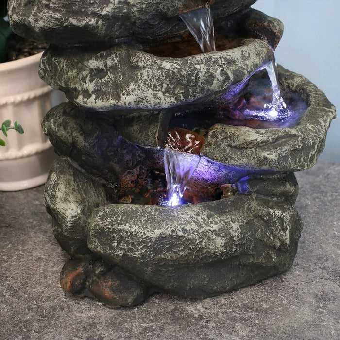 Sunnydaze 15" 6-Tier Stone Falls Indoor Tabletop Fountain with LED Light DW-34107