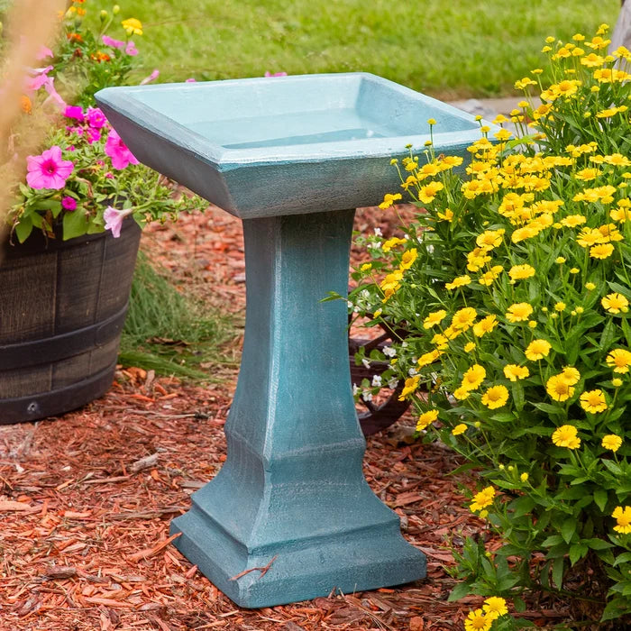 Sunnydaze 23" Simply Square Modern Reinforced Concrete Bird Bath