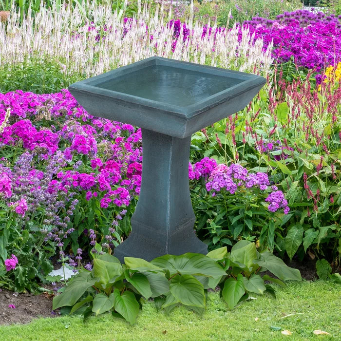Sunnydaze 23" Simply Square Modern Reinforced Concrete Bird Bath