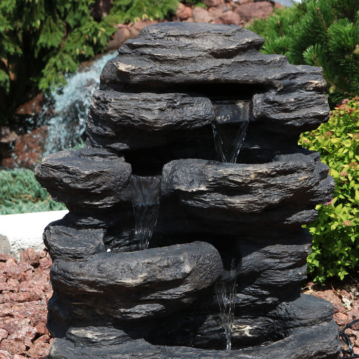 Sunnydaze 24" Rock Falls Outdoor Waterfall Fountain with LED Lights XCA-132310001