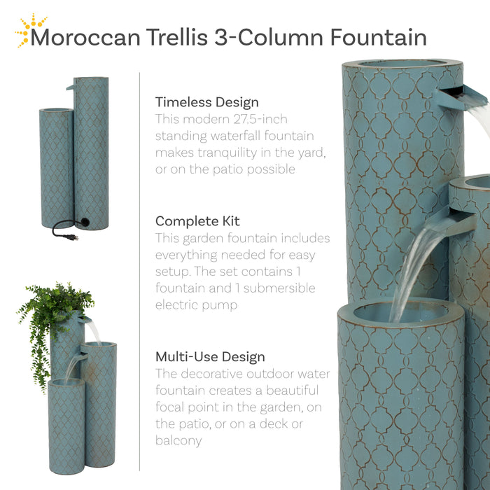 Sunnydaze 27.5" Moroccan Trellis 3-Column Modern Outdoor Water Fountain MCA-3081