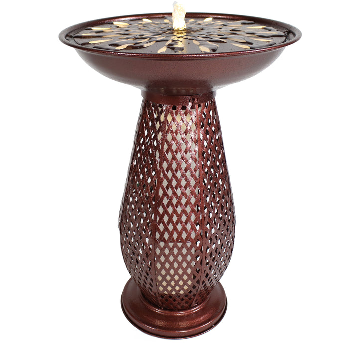 Sunnydaze 28.75" Iron Crosshatch Bird Bath Fountain with LED Lights QZC-328
